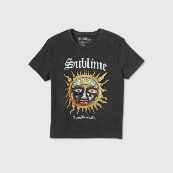 Sublime Tops - Sublime Sun Los Angeles CA. Graphic Heathered Charcoal Grey T-shirt Multi.